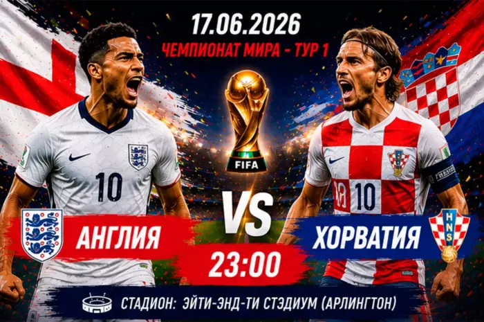 Прогноз на матч Англия — Хорватия ⚽ коэффициент 1.95 на победу англичан в центральной игре тура ЧМ-2026