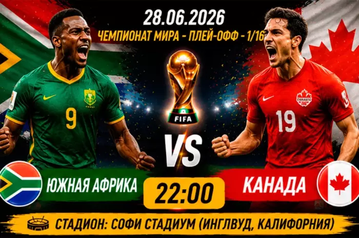 ⚽ Прогноз на матч Южная Африка – Канада: плей-офф ЧМ-2026, коэффициент 2.10