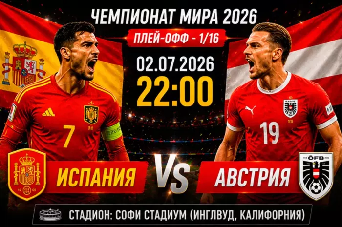 ⚽ Прогноз на матч Испания – Австрия (коэффициент около 1.55): сможет ли фаворит уверенно выйти в 1/8 финала ЧМ-2026?