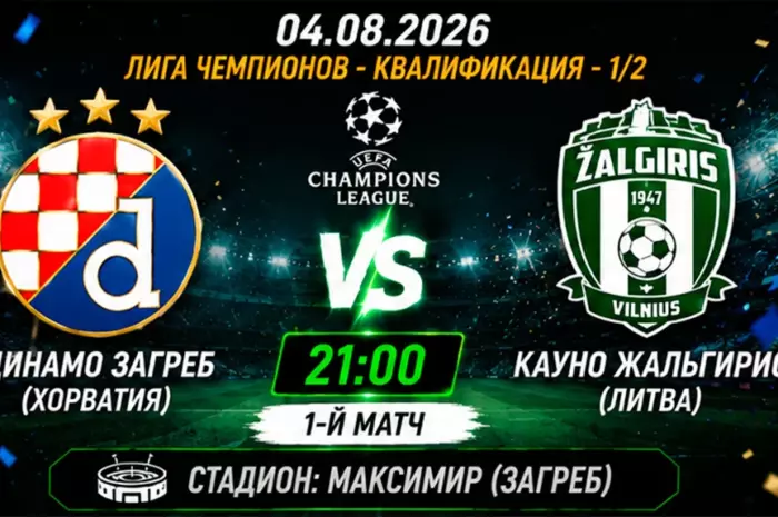 ⚽ Прогноз Динамо Загреб – Кауно Жальгирис (кф. 1.55): разгромит ли хорватский чемпион гостей?